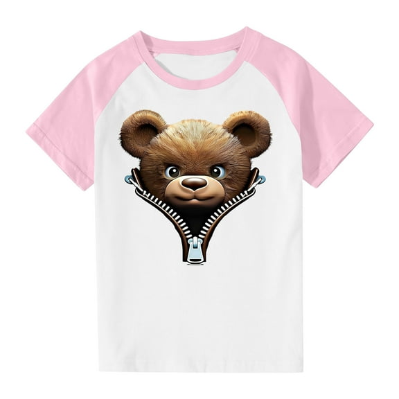 Virmaxy Boys Girls Fashion Cute Printed T-shirt Children's Plug Sleeve Casual Short Sleeve Top Summer Loose Trend Pullover Shirt Pink-3 9 Years