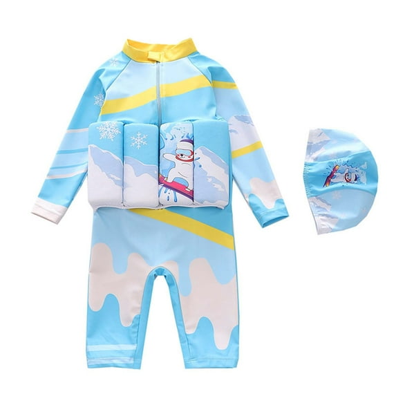 Virmaxy Boys Long Sleeve Flotation Swimsuit with Swim Cap Swimwear Built in Buoyancy Aid for Learn to Swim and Water Safety,for 3-4 Years D