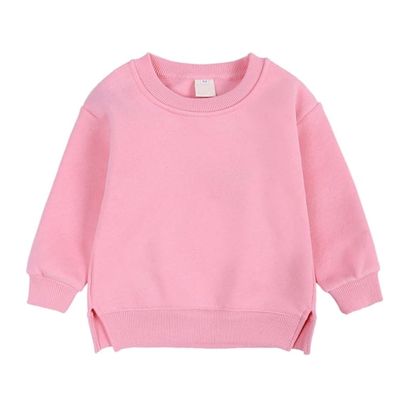 Virmaxy Boys' and Girls' Sweater Coats Crew Neck Small and Medium Children's Sweater Coats Pullover Solid Colour Padded Top Hot Pink XS
