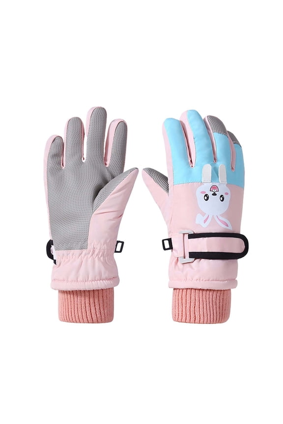 Bunny Print Kids Winter Gloves 9-15 Years Water Resistant Thermal Insulated Fleece Lined Windproof for Skiing Cycling Outdoor Activities