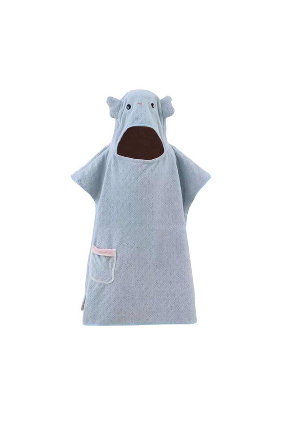 Bunny Short Sleeve Wearable Bath Towel Poncho with Hood Super Soft Bath Robe Fun Wearable for After Bath Play,for 3.3'-4.6' Blue
