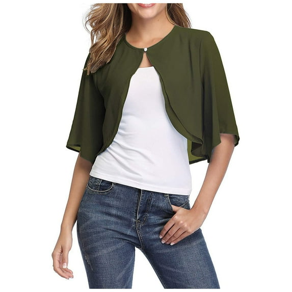 Virmaxy Cardigan For Women Fashionable Long Sleeve Round Neck Casual Tops Blouse Cardigan Sheer Cardigan Olive Green M