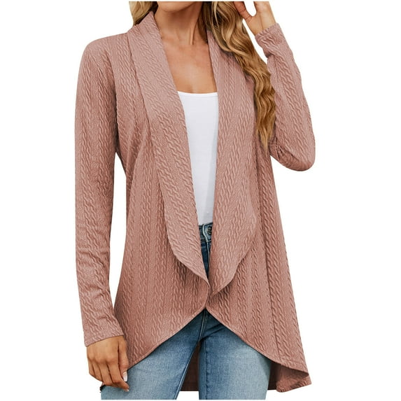 Virmaxy Cardigan Sweaters For Women Fashion Solid Color Loose Fitting Long Sleeved Cardigan Jacket Open Front Cardigan For Women Hot Pink L