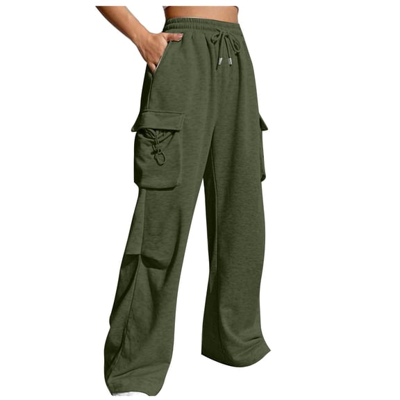 Virmaxy Cargo Sweatpants for Women Wide Leg Long Pant Comfy Loose Sweatpants High Waist Lounge Casual Athletic Pant Workout Joggers Pant Olive Green S