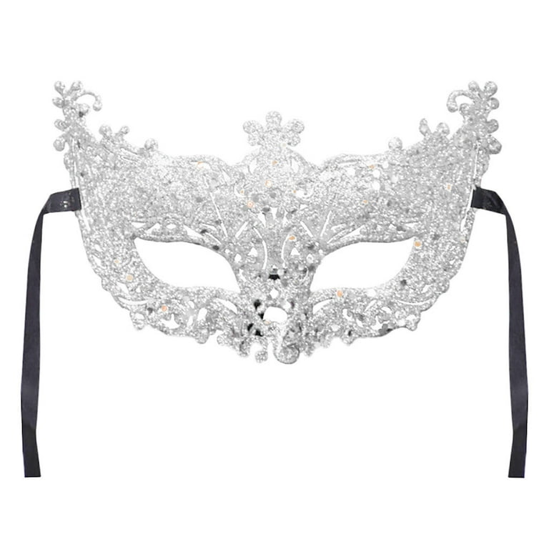 Carnival Mask - Sequin and Feathers - White - VENETIAN MASKS MASQUERADE  CARNIVAL MASKS