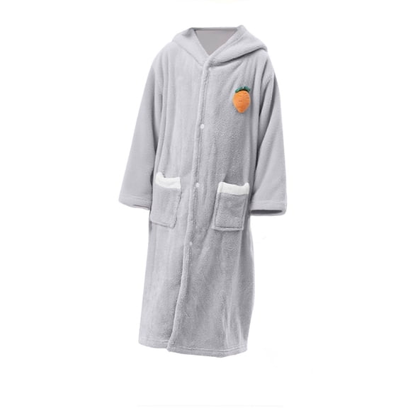 Virmaxy Carrot Print Ears Hooded Bathrobe with 2 Pocket Super Soft Double Sided Fleece Absorbent Robe for After Bath Lounge, for 3.4'-4.3' Gray