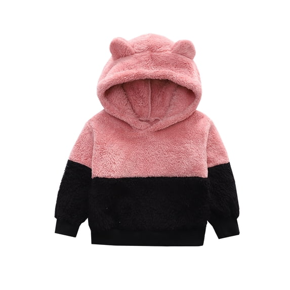 Virmaxy Children's Hooded Sweater Boys Girls Infant Colour Matching Jacket Cute Warm Plush Baby Pullover Pink 4T