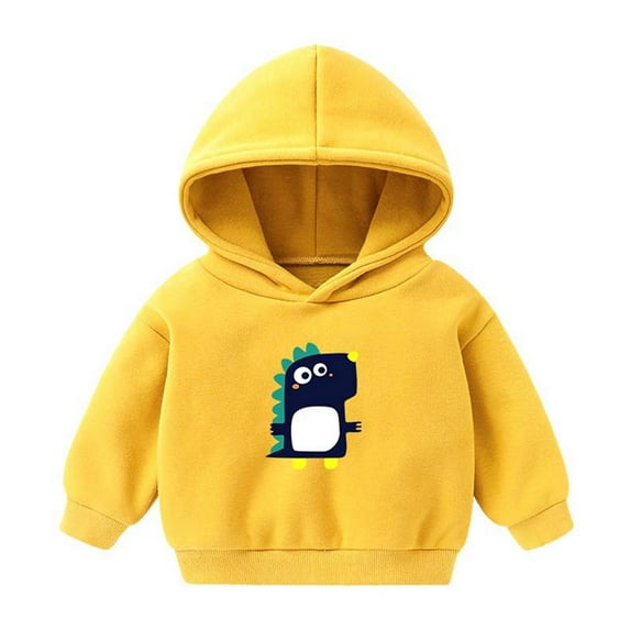 Virmaxy Children's Hoodie Boys and Girls Dinosaur Pullover Outerwear Autumn and Winter Cartoon Hooded Sweatshirt Fleece Top Coat Jacket Yellow-A 5T