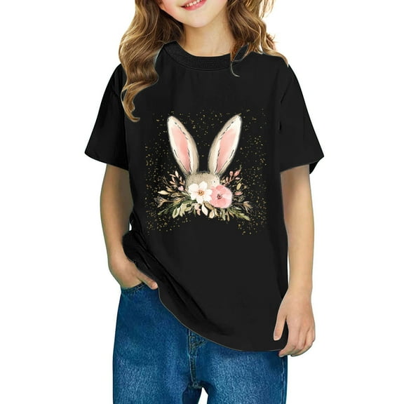 Virmaxy Children's Spring Easter Outfit Tops Bunny & Cross Print Cotton Top for 3-10Yrs Outdoor Events Easter Parades Black-2 9 Years