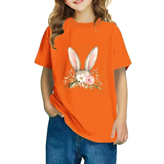 Virmaxy Children's Spring Easter Outfit Tops Bunny & Cross Print Cotton Top for 3-10Yrs Outdoor Events Easter Parades Orange-2 7 Years