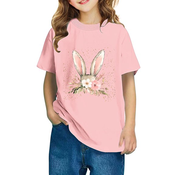 Virmaxy Children's Spring Easter Outfit Tops Bunny & Cross Print Cotton Top for 3-10Yrs Outdoor Events Easter Parades Pink-2 4 Years