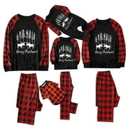 VIRMAXY Christmas Pajamas for Family Matching Pjs Set Toddler Baby Cute Reindeer Tree Graphic Merry Christmas Letter Printed Sleepwear Plaid Blouse With Elastic Waist Pants Set Black M
