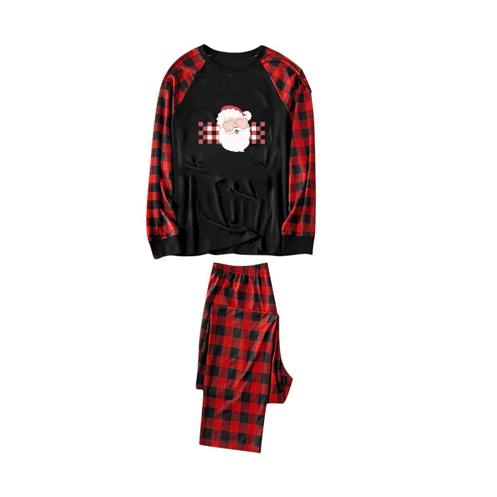 Virmaxy Christmas Pajamas for Family Matching Family Pajamas Sets Toddler  Kids Classic Plaid Sleepwear Letter Printed Long Sleeve Crew Neck Tops With