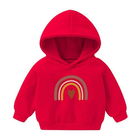 Virmaxy Christmas Toddler Baby Boys Girls Cute Hoodies Leopard Love Printed Rainbow Striped Graphic Hoodies Sweatshirt Long Sleeve Pullover Plush Hoodies For The Baby Christmas Gifts Red-B 3T