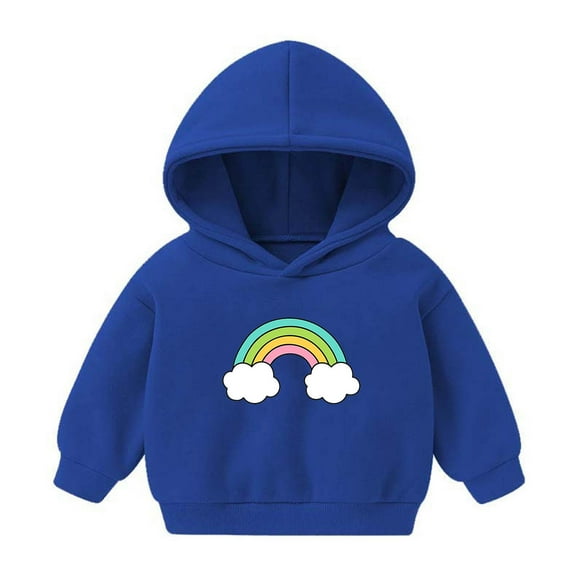 Virmaxy Christmas Toddler Baby Boys Girls Cute Hoodies Rainbow Cloud Graphic Hoodies Sweatshirt Long Sleeve Pullover Plush Hoodies with Robbie Cuffs For The Baby Christmas Gifts Blue-A 2T