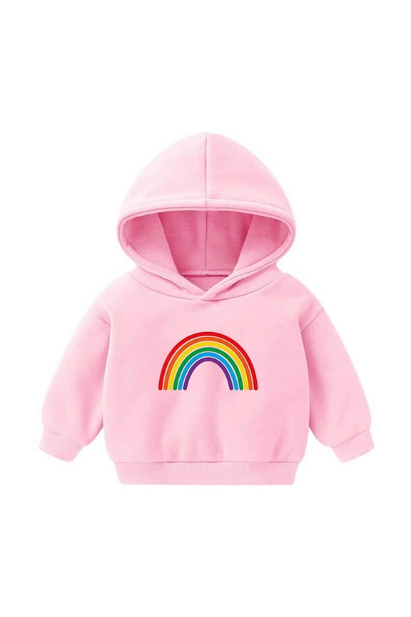 Christmas Toddler Baby Boys Girls Cute Hoodies Rainbow Cloud Graphic Hoodies Sweatshirt Long Sleeve Pullover Plush Hoodies with Robbie Cuffs For The Baby Christmas Gifts Pink-C 2T