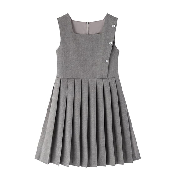 Virmaxy Classic Pleated Pinafore Jumper Dress Sleeveless Ruffled School Uniform Style for Formal and Playful Occasions,for 3-14 Years
