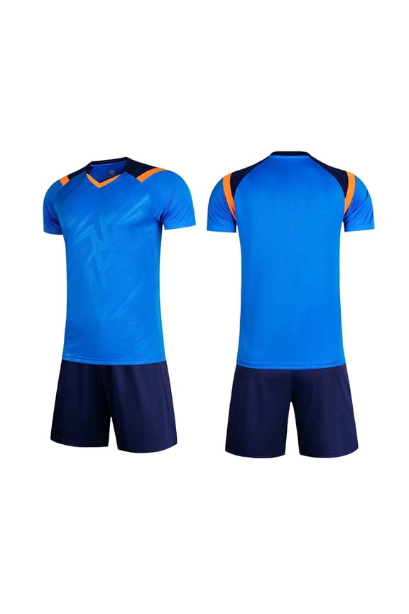 Color Block Camouflage Print Soccer Training Set V-Neck Short Sleeve Top with Elastic Waist Shorts Quick Dry Athletic Uniform, for 5-15Y