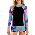 thumbnail image 1 of Virmaxy Color Block Long Sleeve Rash Guard Swim Shorts Set Sun Protective Two Piece Swimsuit for Surfing Beach and Water Sports,for 6-13 Years Multicolor, 1 of 9