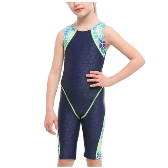 Virmaxy Color Block One Piece Swimsuit Elastic Sleeveless Round Neck Quick Dry Training Suit for Swimming Beach and Water Park Activities Size 8-16