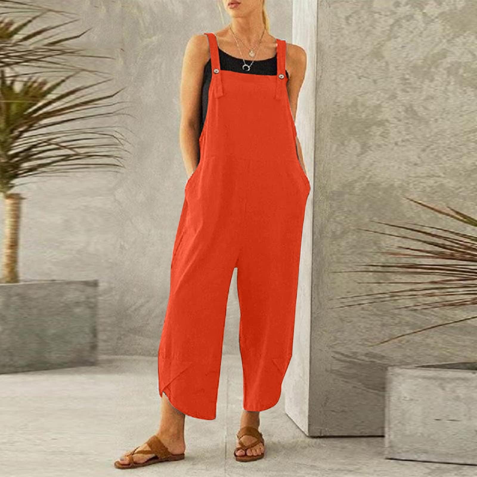 Virmaxy Cotton Linen Overalls For Women Loose Fit Summer Casual