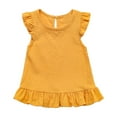 thumbnail image 1 of Virmaxy Cotton Linen Ruffle Trim Peplum Top Solid Color Keyhole Back Sleeveless Blouse with Button Detail for Sweet Casual and Vacation Style, for 3-7Y, 1 of 9