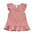 thumbnail image 1 of Virmaxy Cotton Linen Ruffle Trim Peplum Top Solid Color Keyhole Back Sleeveless Blouse with Button Detail for Sweet Casual and Vacation Style, for 3-7Y, 1 of 9