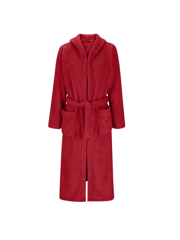 Cozy Bear Ear Hooded Bathrobe Soft Double Sided Fleece Robe with Pocket and Belt for After Bath Lounge Fun, for 3.6-3.9 FT Red