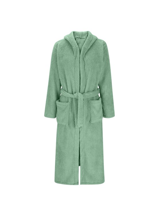 Cozy Bear Ear Hooded Bathrobe Soft Double Sided Fleece Robe with Pocket and Belt for After Bath Lounge Fun, for 4.6-4.9 FT Green