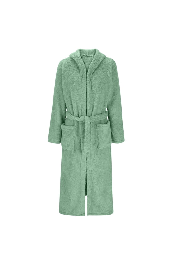 Cozy Bear Ear Hooded Bathrobe Soft Double Sided Fleece Robe with Pocket and Belt for After Bath Lounge Fun, for 5.3-5.6 FT Green