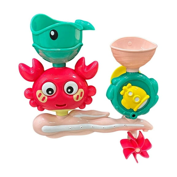 Virmaxy Crab Waterwheel Shower Play Set with Rotating Eyes and Spray Function Multi Accessory Bath Toy for Kids Water Exploration and Fun