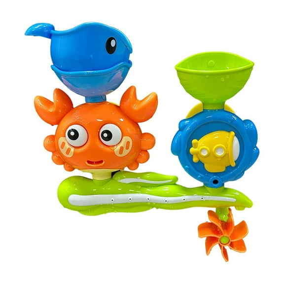 Virmaxy Crab Waterwheel Shower Play Set with Rotating Eyes and Spray Function Multi Accessory Bath Toy for Kids Water Exploration and Fun