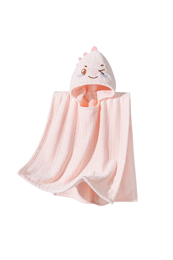 Dinosaur Hooded Wearable Bath Towel with Snap Buttons Comfortable and Soft Absorbent Bathrobe for After Bath and Play, for 2.9'-3.6' Pink