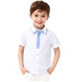 thumbnail image 1 of Virmaxy Embroidered Color Block Collared Short Sleeve Shirt Button Down Front Casual Basic Top for Stylish Everyday Wear, for 3-14 Years White, 1 of 8