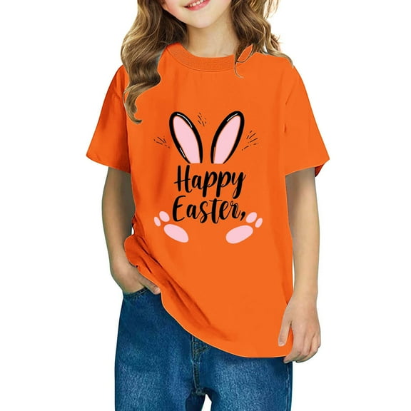 Virmaxy Easter Cross & Colorful Eggs Graphic Tee for 3-10Yrs Kids Breathable Cotton Round Neck Shirt for Church Gift Giving Orange-5 4 Years