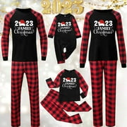 Virmaxy Family Christmas Pjs Matching Sets Men 2023 New Parent-child Pajamas Two-piece Set Letter Printed Plaid Home Wear Pajamas Red-A L