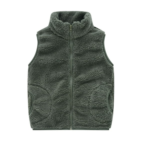 Virmaxy Fuzzy Vest For Toddler Baby Girls Boys Solid Color Zip Up Waistcoat With Pocket Winter Warm Fashion Casual Stand Collar Vest Green 4T