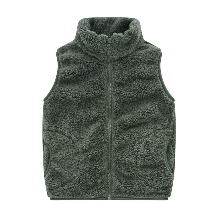 Virmaxy Fuzzy Vest for Toddler Baby Girls Boys Solid Color Zip Up Waistcoat with Pocket Winter Warm Fashion Casual Stand Collar Vest Green 4T Infant