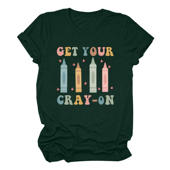 Virmaxy Get Your Crayon Womens Trendy Letter Printed Dressy Tops Round Neck Short Sleeve Loose Blouses Comfy Tunic Tops Summer Fashion Casual Baggy Basic Tee Mint Green 2XL