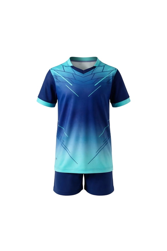Gradient Quick-Dry Soccer Jersey & Shorts 2-Piece Set with Geometric Line Print Short Sleeve Athletic Uniform for Outdoor Sport for 3-13Y