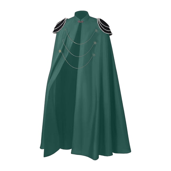 Virmaxy Halloween Costume Men's Costume Cloak High Stand Collar Gothic Style Cape with Gold Chains for Halloween Cosplay Party Dress Up Green