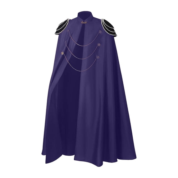 Virmaxy Halloween Costume Men's Costume Cloak High Stand Collar Gothic Style Cape with Gold Chains for Halloween Cosplay Party Dress Up Purple