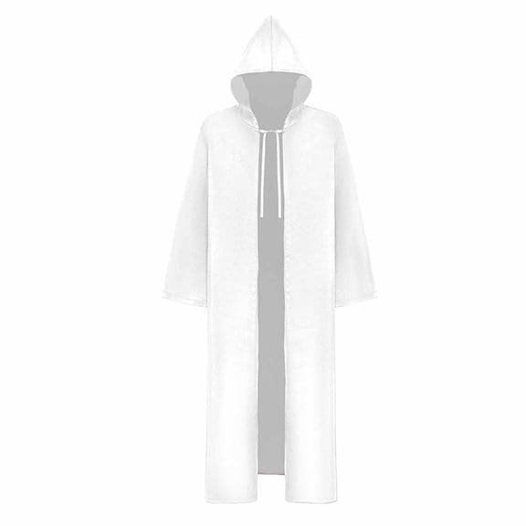 Virmaxy Halloween Costume Men's Hooded Costume Robe Drawstring Front Full Length Cloak with Long Sleeves for Halloween Cosplay Party Dress Up White