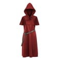 thumbnail image 1 of Virmaxy Halloween Costume Men's Medieval Hooded Costume Tunic Short Sleeve Robe with Adjustable Belt for Halloween Cosplay Party Dress Up Wine, 1 of 6
