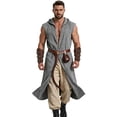 thumbnail image 1 of Virmaxy Halloween Costume Men's Medieval Hooded Tunic Set Renaissance Costume with Belt Pouch and Bracers for Halloween Party Gray, 1 of 6