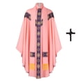 thumbnail image 1 of Virmaxy Halloween Costume Men's Priest Costume Robe with Cross Necklace Medieval Monk Cosplay Gown Gold Embroidered Long Loose Fit Vestment Pink, 1 of 5