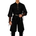 thumbnail image 1 of Virmaxy Halloween Costume Men's Renaissance Costume Set Medieval Lace Up Henley Shirt and Drawstring Cuffed Pants with Belt for Halloween Party Black, 1 of 10