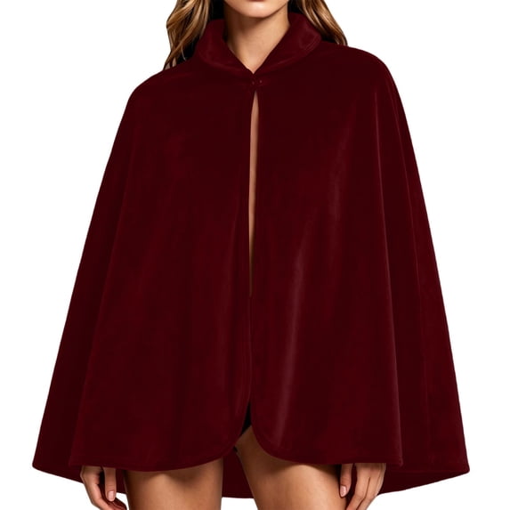 Virmaxy Halloween Costume Unisex Adult Velvet Hooded Costume Cape Lace Up Front Bow Tie Asymmetrical Cloak for Halloween Stage Performance Cosplay Wine