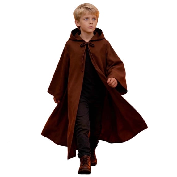 Virmaxy Halloween Costume Unisex Hooded Costume Robe Solid Color Full Coverage Dress Up Cloak with Sleeves for Halloween Cosplay Theme Parties Brown