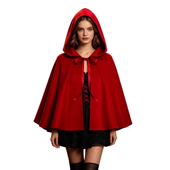 Virmaxy Halloween Costume Women's Cotton Hooded Costume Cape Short Tie Front Lace Up Poncho Cloak for Halloween Medieval Cosplay Party Dress Up Red